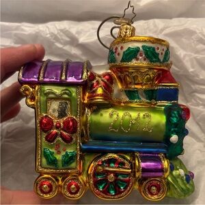 Christopher Radko Green and Purple Train Ornament